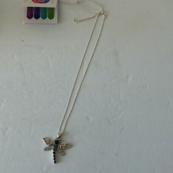 SILVER PEARL INLAY DRAGONFLY NECKLACE – For Ya YS India Dragonfly W Gemstones Pendant on 925 Sterling Silver Necklace NEW